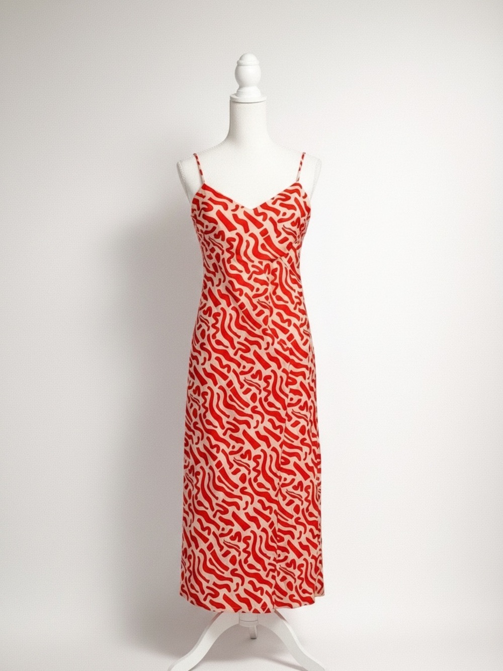 Land of the free orange Patterned Midi Slip Dress with Thin Straps